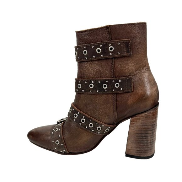 Freebird Joust Brown Leather Buckle Heeled Boots - Picture 4 of 11